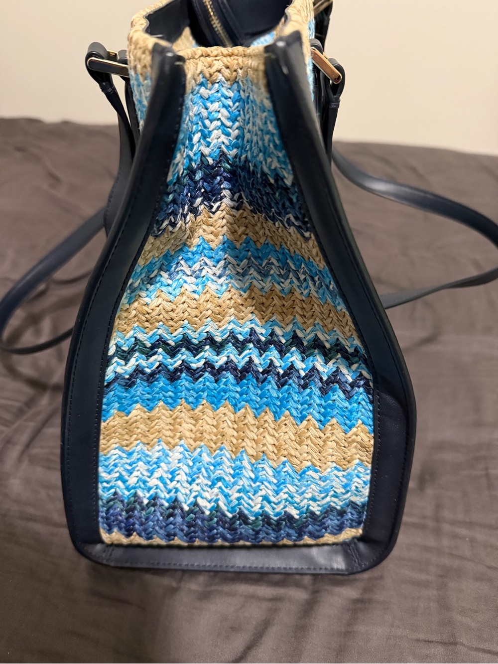 kate spade Navy and Blue Striped Straw Tote - Picture 6 of 9